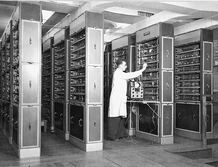 Wally Dutton. 28/01/53<br />The lids of the delay line battery coffins can be seen in the foreground.