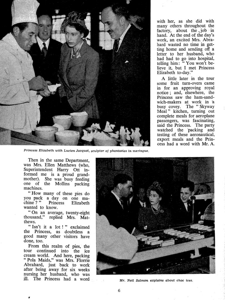 Lyons Mail, April 1951, page 6: the article continued, with photographs from Princess Elizabeth's visit