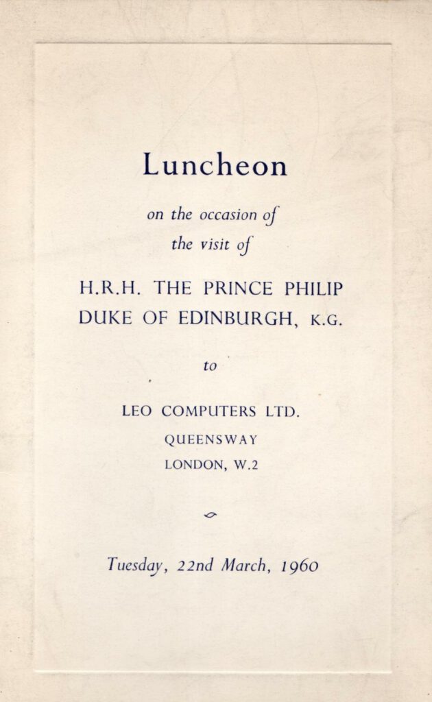 Luncheon Menu for Prince Philip's official Royal Visit at Hartree House, Queensway 22 March 1960