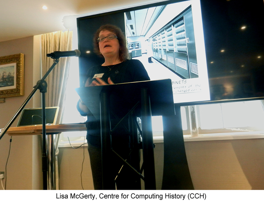 Lisa McGerty of the Centre for Computing History speaking at a lectern
